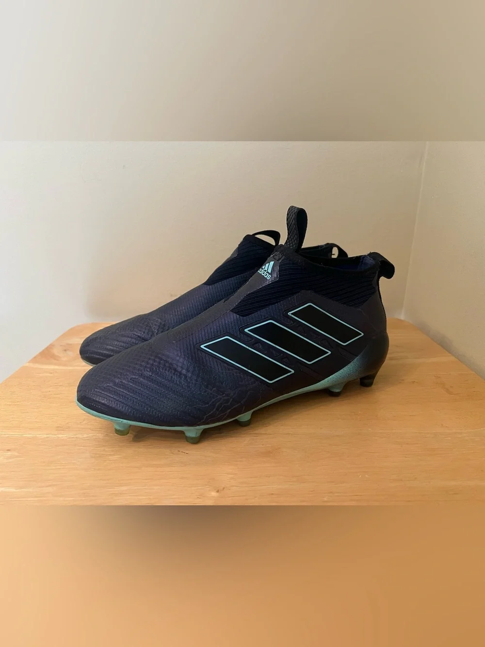 USED Adidas ACE 17+ FG Soccer Cleats US 9 Black/ Aqua S77165 Purecontrol